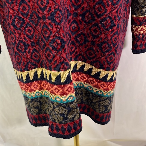 Sahalie Red Multicolor Printed Zip Front Wool Blend Duster Cardigan - Picture 14 of 16